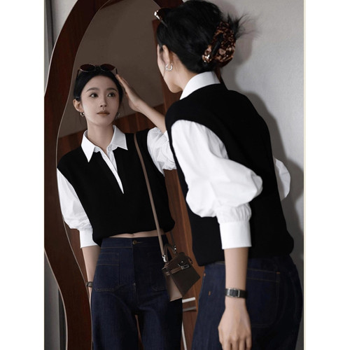 2025秋季小衆不撞款獨特別致絕美高級感超好看拼接假兩件針織衫女