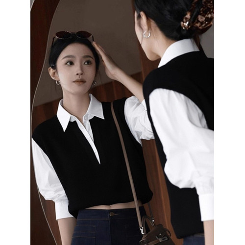 2025秋季小衆不撞款獨特別致絕美高級感超好看拼接假兩件針織衫女