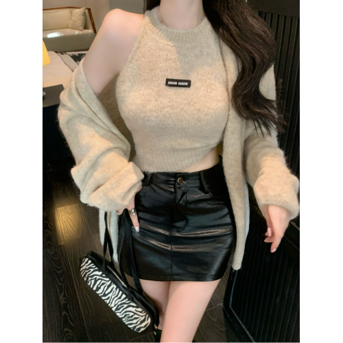 高級感慵懶風辣妹中長款毛衣外套女秋冬美拉德軟糯背心上衣兩件套