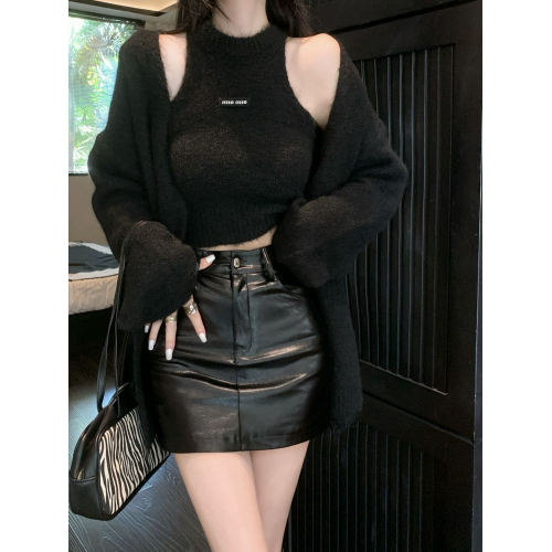 高級感慵懶風辣妹中長款毛衣外套女秋冬美拉德軟糯背心上衣兩件套