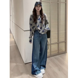 歐貨慵懶風寬松愛心字母針織衫女秋季韓系氛圍感時尚減齡圓領毛衣