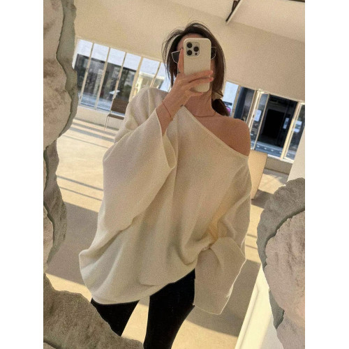 韓版斜領長袖針織衫女春秋薄款寬松慵懶風顯瘦百搭高級感露肩上衣 韓版斜領長袖針織衫女春秋薄款寬松慵懶風顯瘦百搭高級感露肩上衣