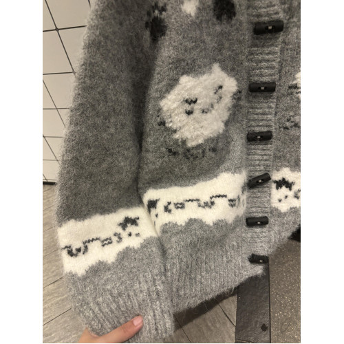 日系卡通趣味灰色毛衣外套女秋冬軟糯可愛小個子減齡針織開衫上衣