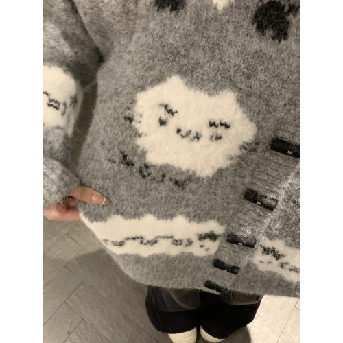 日系卡通趣味灰色毛衣外套女秋冬軟糯可愛小個子減齡針織開衫上衣