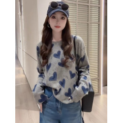 韓系氛圍感寬松愛心字母針織衫上衣女早秋慵懶風時尚減齡套頭毛衣