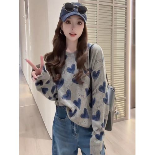 韓系氛圍感寬松愛心字母針織衫上衣女早秋慵懶風時尚減齡套頭毛衣 韓系氛圍感寬松愛心字母針織衫上衣女早秋慵懶風時尚減齡套頭毛衣