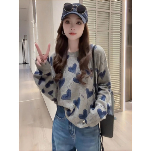 韓系氛圍感寬松愛心字母針織衫上衣女早秋慵懶風時尚減齡套頭毛衣 韓系氛圍感寬松愛心字母針織衫上衣女早秋慵懶風時尚減齡套頭毛衣