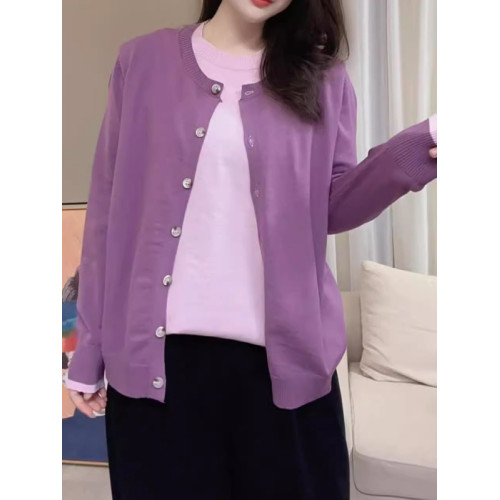 假兩件針織開衫女秋季大碼胖mm黑色圓領紐釦毛衣外套寬松百搭上衣 假兩件針織開衫女秋季大碼胖mm黑色圓領紐釦毛衣外套寬松百搭上衣