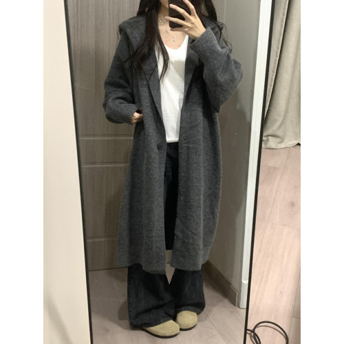 中長款過膝連帽毛衣外套女開衫秋冬新款針織寬鬆加厚氣質慵嬾大衣