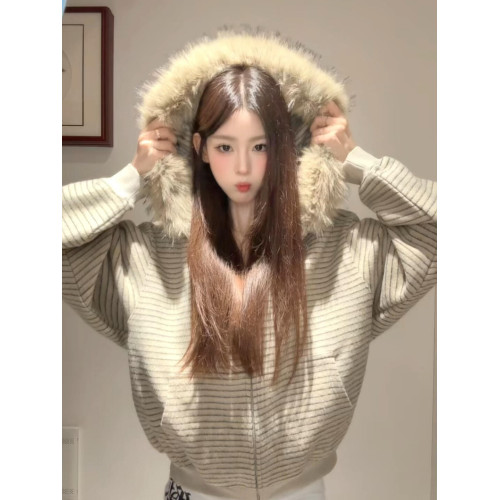 韓系毛領連帽毛衣外套女秋冬季時尚寬松百搭慵懶衛衣百搭外套上衣 韓系毛領連帽毛衣外套女秋冬季時尚寬松百搭慵懶衛衣百搭外套上衣