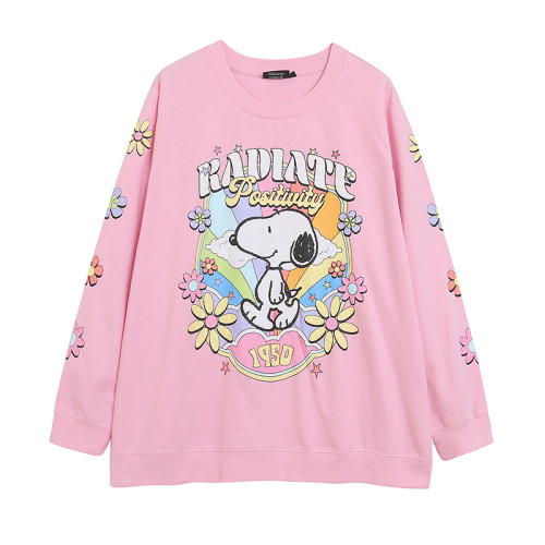 可愛甜美青春俏皮圓領毛圈長袖衛衣大碼卡通印花中長款上衣 可愛甜美青春俏皮圓領毛圈長袖衛衣大碼卡通印花中長款上衣