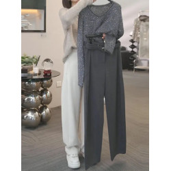 高級感細閃V領毛衣女秋冬2025新款大碼胖MM設計感長袖針織衫上衣