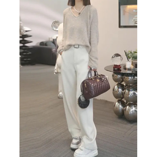 高級感細閃V領毛衣女秋冬2025新款大碼胖MM設計感長袖針織衫上衣