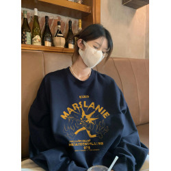 純棉高街美式復古套頭圓領衛衣女2025新款寬松潮牌慵懶風長袖上衣