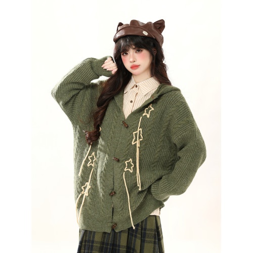 ENJOG 復古星星兔耳朵開衫毛衣女秋冬新款設計感寬松慵懶針織外套 ENJOG 復古星星兔耳朵開衫毛衣女秋冬新款設計感寬松慵懶針織外套