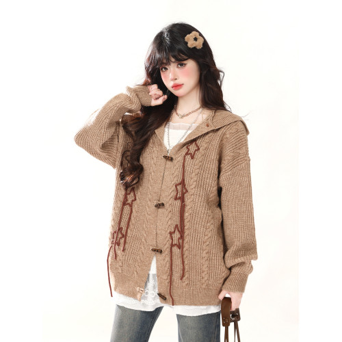 ENJOG 復古星星兔耳朵開衫毛衣女秋冬新款設計感寬松慵懶針織外套 ENJOG 復古星星兔耳朵開衫毛衣女秋冬新款設計感寬松慵懶針織外套