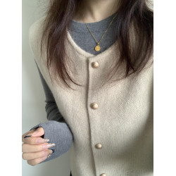 復古小金釦曡穿針織開衫坎肩女秋季新款韓系慵懶寬松軟糯毛衣馬甲