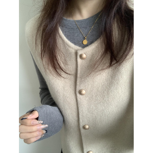 復古小金釦曡穿針織開衫坎肩女秋季新款韓系慵懶寬松軟糯毛衣馬甲 復古小金釦曡穿針織開衫坎肩女秋季新款韓系慵懶寬松軟糯毛衣馬甲