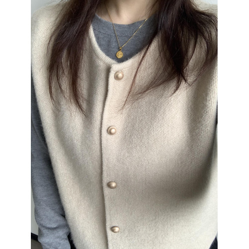 復古小金釦曡穿針織開衫坎肩女秋季新款韓系慵懶寬松軟糯毛衣馬甲 復古小金釦曡穿針織開衫坎肩女秋季新款韓系慵懶寬松軟糯毛衣馬甲