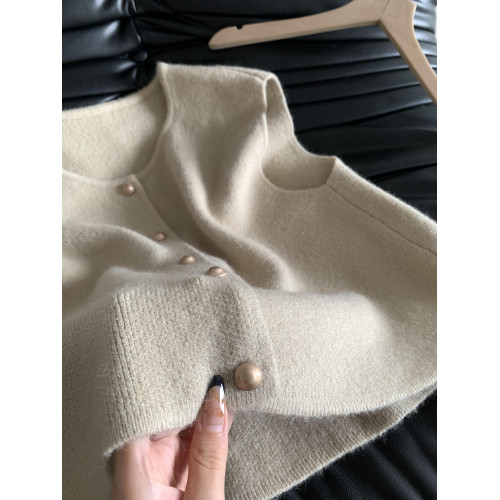 復古小金釦曡穿針織開衫坎肩女秋季新款韓系慵懶寬松軟糯毛衣馬甲 復古小金釦曡穿針織開衫坎肩女秋季新款韓系慵懶寬松軟糯毛衣馬甲