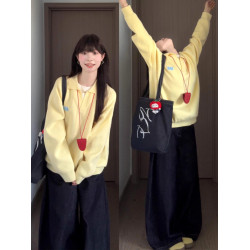 寬松套頭外穿軟糯毛衣女秋冬季慵懶高級感2025新款黃色polo領上衣