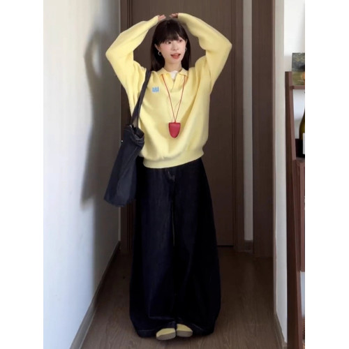 寬松套頭外穿軟糯毛衣女秋冬季慵懶高級感2025新款黃色polo領上衣 寬松套頭外穿軟糯毛衣女秋冬季慵懶高級感2025新款黃色polo領上衣