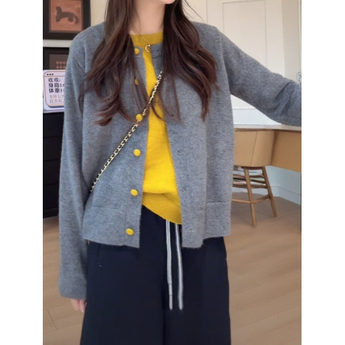 大碼女裝撞色假兩件針織開衫長袖秋季胖mm顯瘦寬松韓版慵懶風上衣