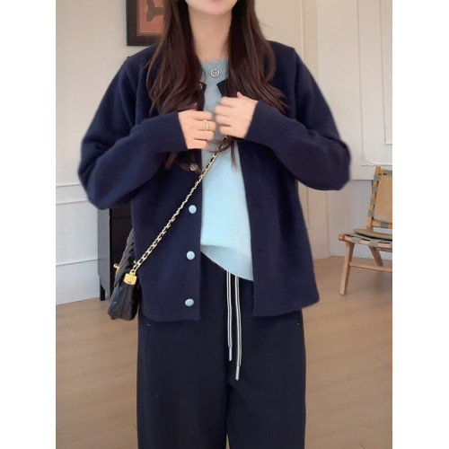 大碼女裝撞色假兩件針織開衫長袖秋季胖mm顯瘦寬松韓版慵懶風上衣