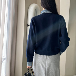 毛針織衫女秋季韓系chic高級感慵懶風時尚牛仔拼接顯瘦開襟衫上衣