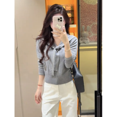 韓系海軍領披肩長袖針織衫女2025秋冬新款高級感內搭顯瘦百搭上衣