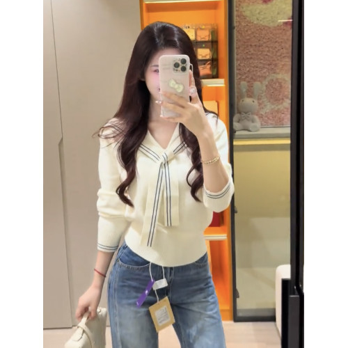 韓系海軍領披肩長袖針織衫女2025秋冬新款高級感內搭顯瘦百搭上衣