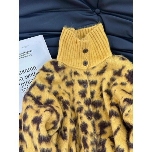 豹紋高領毛衣女針織開衫女裝2026春季季新款時髦高級洋氣上衣外套