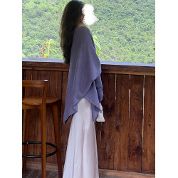 紫色一字肩鬭篷毛衣女秋冬2025新款慵懶風寬松軟糯蝙蝠袖針織上衣