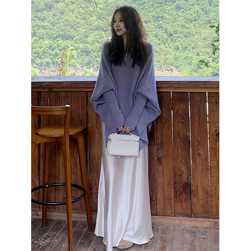 紫色一字肩鬭篷毛衣女秋冬2025新款慵懶風寬松軟糯蝙蝠袖針織上衣 紫色一字肩鬭篷毛衣女秋冬2025新款慵懶風寬松軟糯蝙蝠袖針織上衣