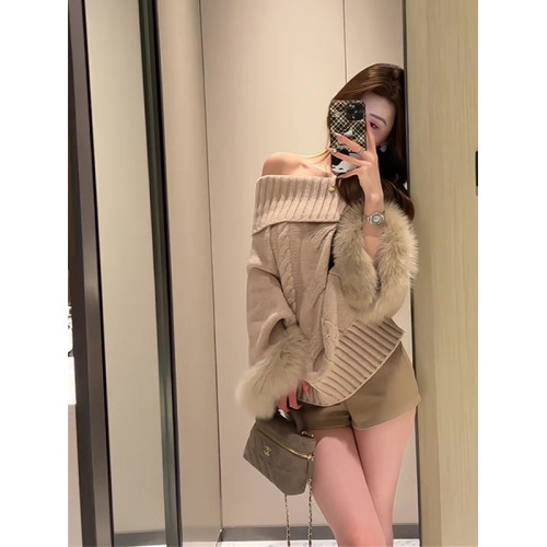 一字肩長袖鬭篷毛衣女秋季純欲千金風寬松顯瘦高級感辣妹露肩上衣