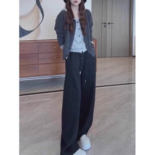 慵嬾假兩件連帽針織開衫女秋季大碼胖mm灰色紐釦毛衣百搭洋氣上衣