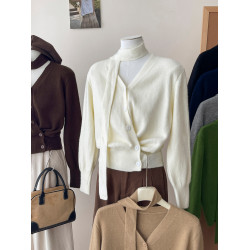 老錢風飄帶收腰側邊系釦軟糯毛衣外套女秋冬復古百搭洋氣針織開衫