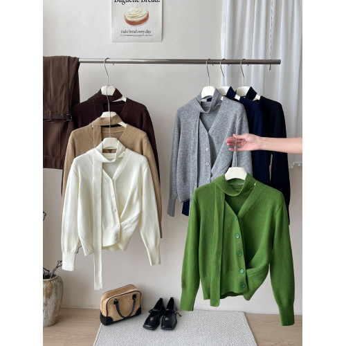 老錢風飄帶收腰側邊系釦軟糯毛衣外套女秋冬復古百搭洋氣針織開衫