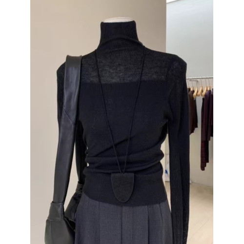 黑色修身顯瘦針織打底衫女2025秋冬季新款高領內搭氛圍感上衣女 黑色修身顯瘦針織打底衫女2025秋冬季新款高領內搭氛圍感上衣女