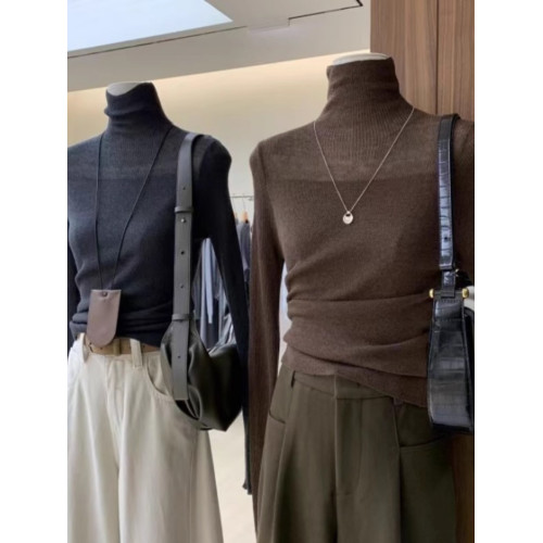 黑色修身顯瘦針織打底衫女2025秋冬季新款高領內搭氛圍感上衣女 黑色修身顯瘦針織打底衫女2025秋冬季新款高領內搭氛圍感上衣女