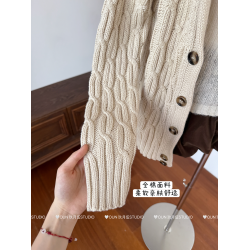 玖月伍 溫莎的午後 100%棉V領麻花毛衣女秋季高級感韓系開衫外套