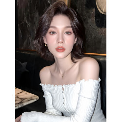 趙露思同款早秋純欲甜辣妹修身一字露肩鎖骨上衣針織打底衫女內搭