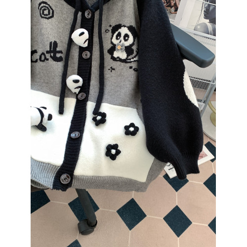 可愛熊貓連帽毛衣衛衣開衫外套女秋冬2025新款寬松慵懶風高級感 可愛熊貓連帽毛衣衛衣開衫外套女秋冬2025新款寬松慵懶風高級感