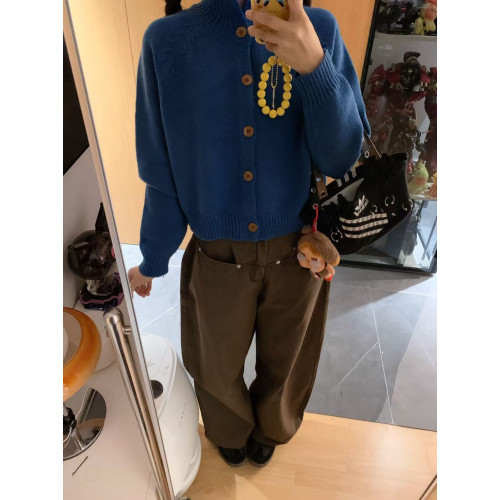 藍色立領開衫女針織衫上衣早秋新款韓系穿搭短款軟糯寬松毛衣外套 藍色立領開衫女針織衫上衣早秋新款韓系穿搭短款軟糯寬松毛衣外套