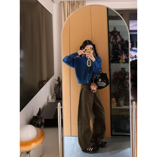 藍色立領開衫女針織衫上衣早秋新款韓系穿搭短款軟糯寬松毛衣外套 藍色立領開衫女針織衫上衣早秋新款韓系穿搭短款軟糯寬松毛衣外套