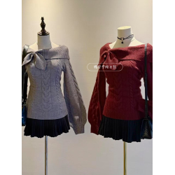 秋冬原創古早vintage兔耳結毛衣學院風設計感收腰套頭針織衫上衣