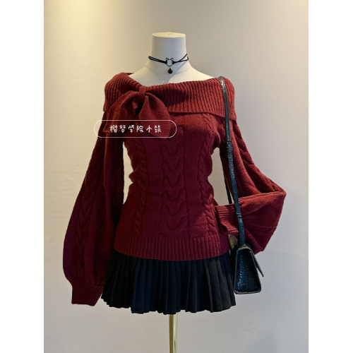 秋冬原創古早vintage兔耳結毛衣學院風設計感收腰套頭針織衫上衣