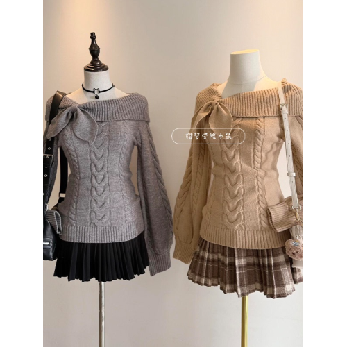 秋冬原創古早vintage兔耳結毛衣學院風設計感收腰套頭針織衫上衣