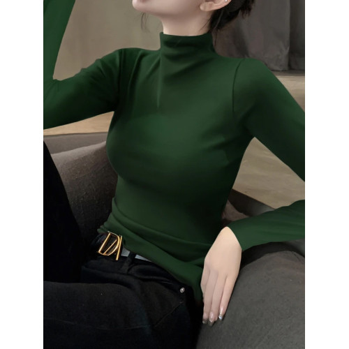 2025新款早秋黑色半高領長袖設計感修身打底衫針織內搭薄款上衣女