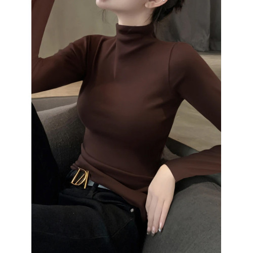 2025新款早秋黑色半高領長袖設計感修身打底衫針織內搭薄款上衣女